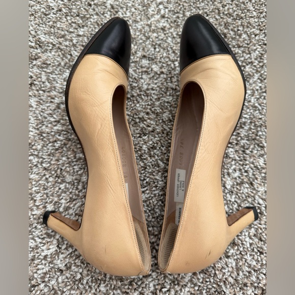 CHANEL Tan, Black Cap Heels, Size 36.5 - Picture 2 of 9